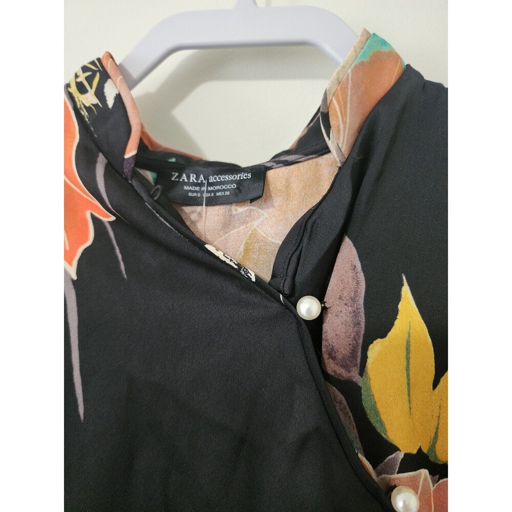 NWT $45 Zara Accessories Womens Blouse Bodysuit Black Orange Green Floral Size S - Picture 11 of 12